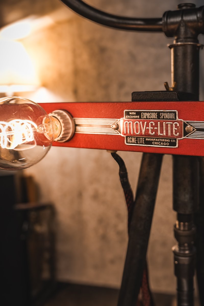 The restored Mov-E-Lite industrial lighting fixture.